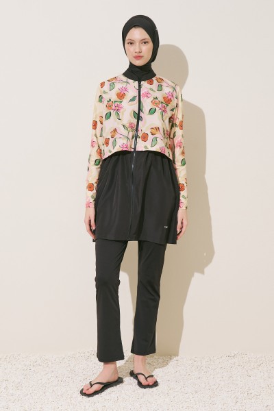 FERMUARLI 3'LÜ TESETTÜR MAYO TAKIM PURE FLORAL 