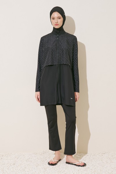 MODEST 3-PIECE SWIMSUIT SET BLACK LOGO PATTERN 