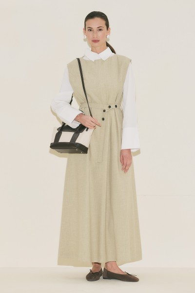 PREMIUM KEMER DETAYLI ELBİSE YEŞİL