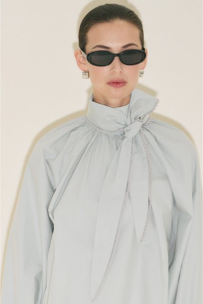 BLOUSE WITH TIE COLLAR ICE BLUE 