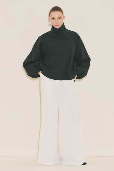 MELVA GENİŞ KOL KISA TRENÇKOT SİYAH 