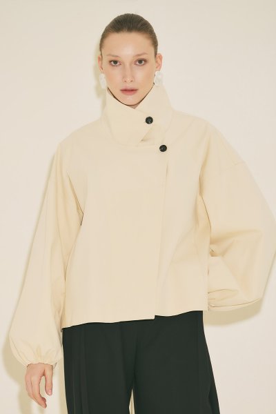 MELVA GENİŞ KOL KISA TRENÇKOT VANİLYA 