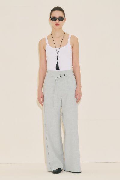 GENİŞ PİLE DETAYLI KEMERLİ PANTOLON MAVİ 