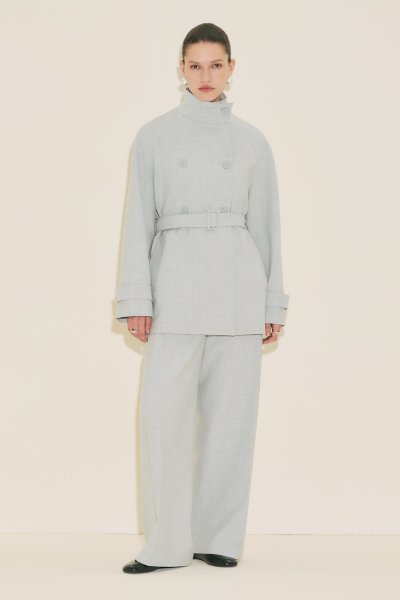 YÜKSEK YAKA KEMERLİ TRENÇKOT MAVİ 