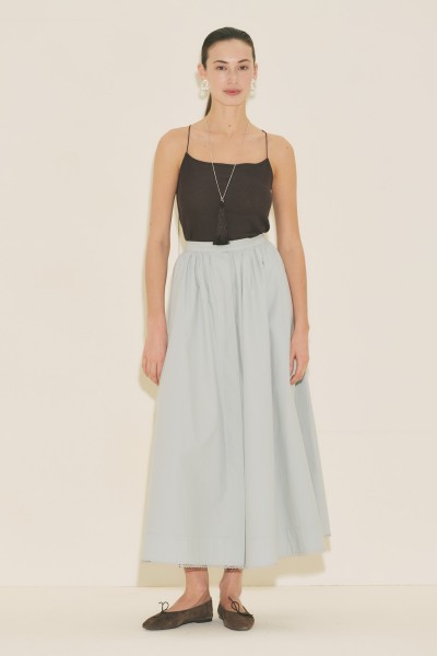 ÖNÜ DÜĞMELİ POPLİN ETEK MAVİ 