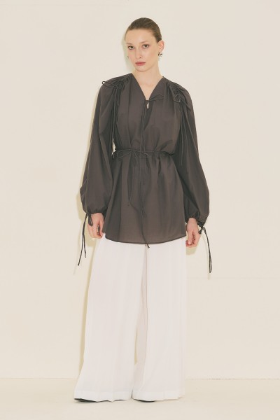 BAĞLAMA DETAYLI TUNİK KAHVERENGİ