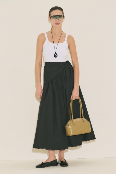 ÖNÜ DÜĞMELİ POPLİN ETEK SİYAH 