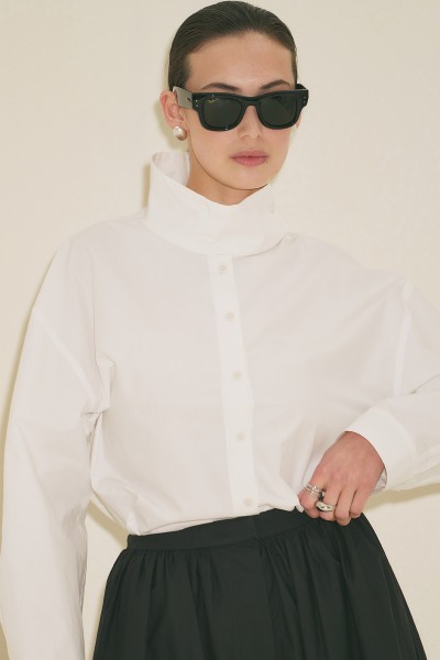 YÜKSEK YAKALI KISA GÖMLEK EKRU 