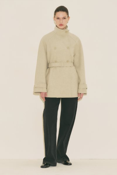 YÜKSEK YAKA KEMERLİ TRENÇKOT YEŞİL 