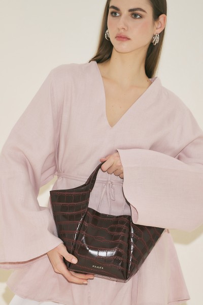 TARA KABARTMA DERİ ÇANTA BORDO 