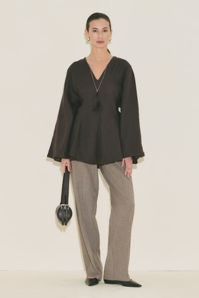 %100 KETEN VOLÜMLÜ TUNİK ACI KAHVE 