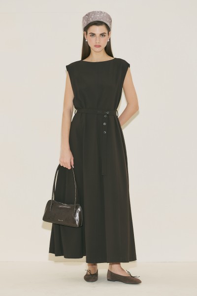 PREMIUM KEMER DETAYLI ELBİSE KAHVERENGİ