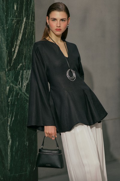 %100 KETEN VOLÜMLÜ TUNİK SİYAH 