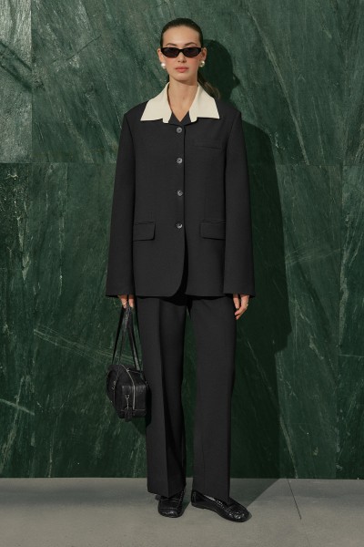 KONTRAST YAKALI TASARIM BLAZER CEKET SİYAH 