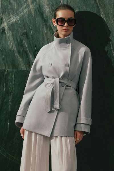 YÜKSEK YAKA KEMERLİ TRENÇKOT MAVİ 