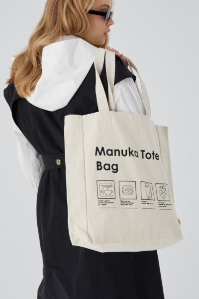 BASKILI KÖRÜKLÜ BEZ ÇANTA MANUKA TOTE BAG 
