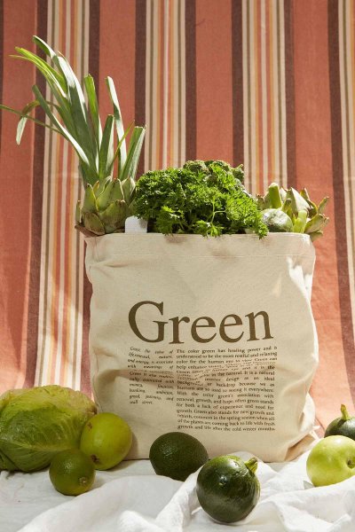 BASKILI KÖRÜKLÜ BEZ ÇANTA GREEN 