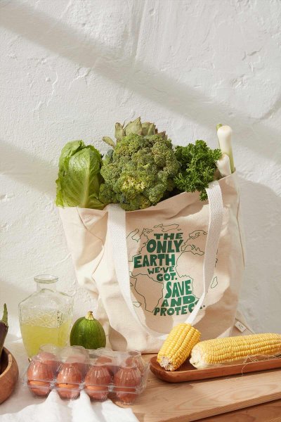 BASKILI KÖRÜKLÜ BEZ ÇANTA EARTH 