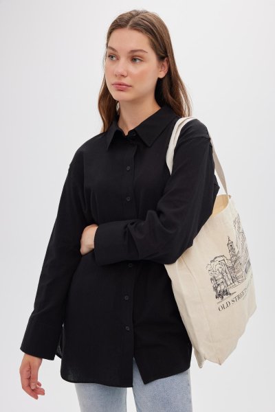 BASKILI KÖRÜKLÜ BEZ ÇANTA LONDON 