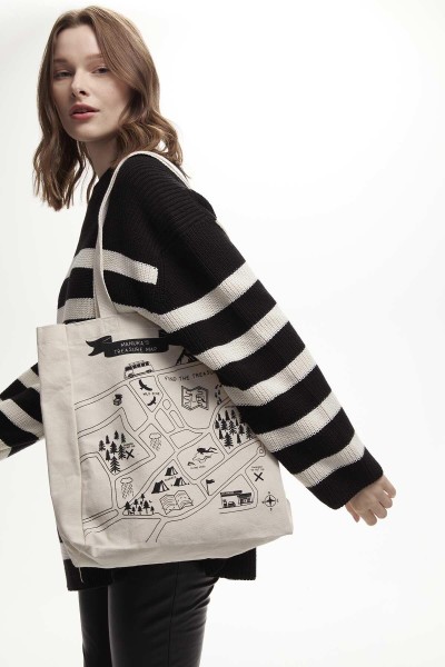 BASKILI KÖRÜKLÜ BEZ ÇANTA MANUKA MAP 