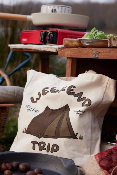 BASKILI KÖRÜKLÜ BEZ ÇANTA WEEKEND TRIP 