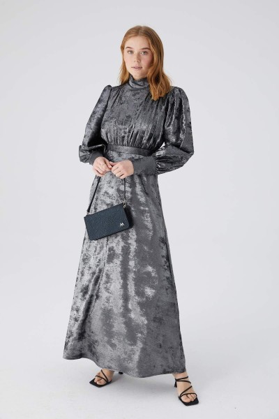 IŞILTILI ABİYE ELBİSE ANTRASİT 