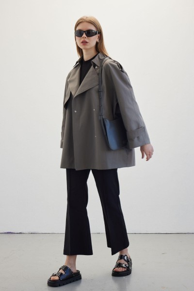 OVERSIZE KISA TRENÇKOT GRİ 