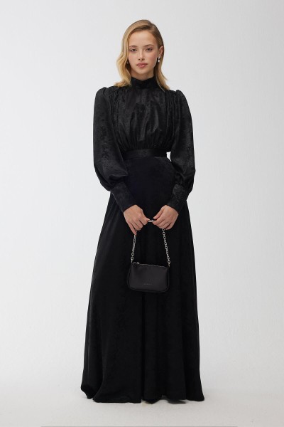 IŞILTILI ABİYE ELBİSE SİYAH 