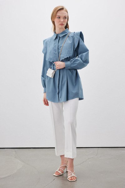 STRAIGHT CUT FABRIC PANTS OFF WHITE 