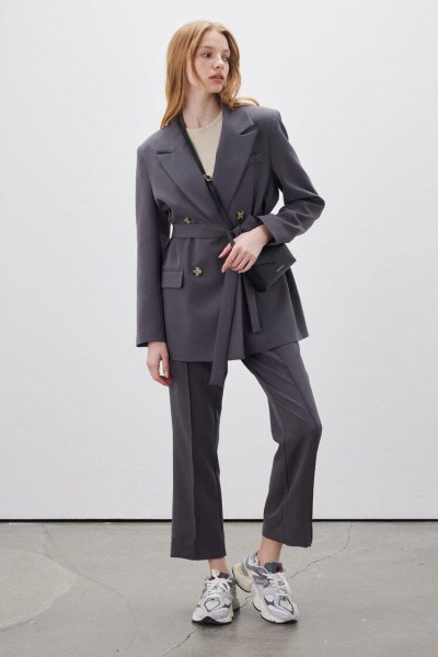 STRAIGHT CUT FABRIC PANTS ANTHRACITE 