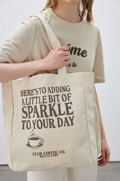 BASKILI KÖRÜKLÜ BEZ ÇANTA SPARKLE 