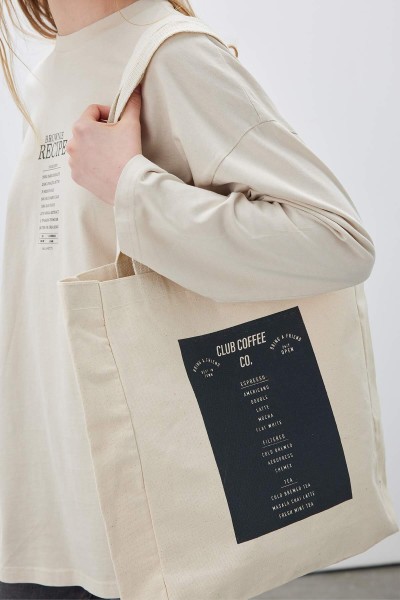 BASKILI KÖRÜKLÜ BEZ ÇANTA COFFE CO 