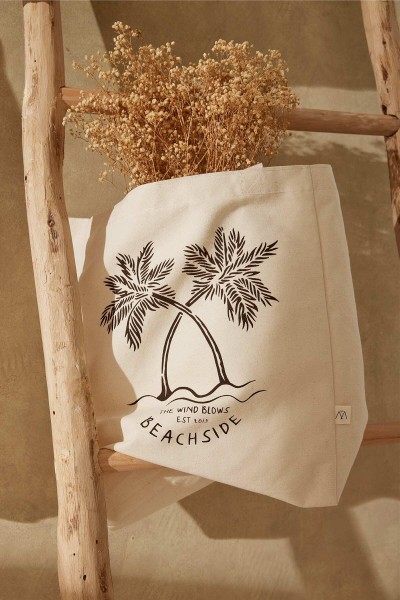 BASKILI KÖRÜKLÜ BEZ ÇANTA BEACH 