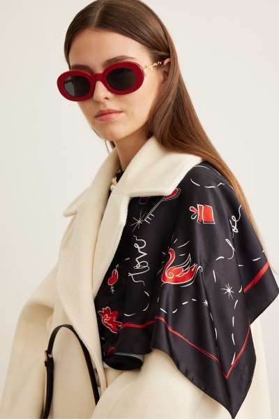 DESENLİ SATEN BOYUN FULARI AMOUR SİYAH 