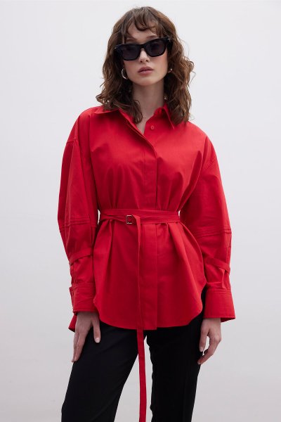 KEMER DETAYLI GÖMLEK KIRMIZI 