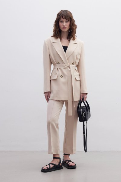 STRAIGHT CUT FABRIC TROUSERS NUDE 