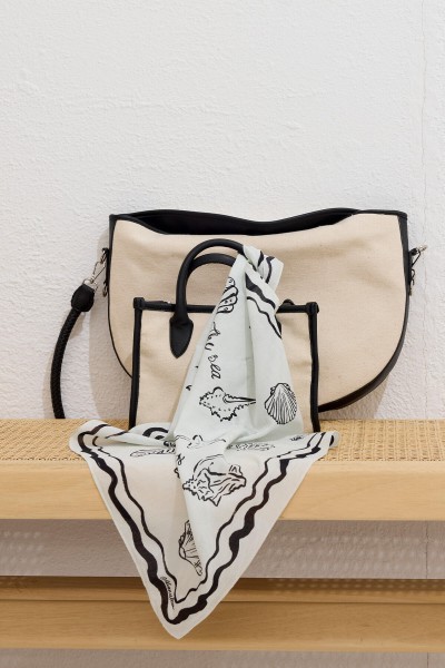 PATTERNED COTTON SCARF SHELLFISH BLACK 