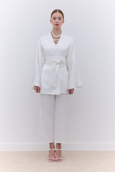 SATEN DÜZ PAÇA PANTOLON EKRU 