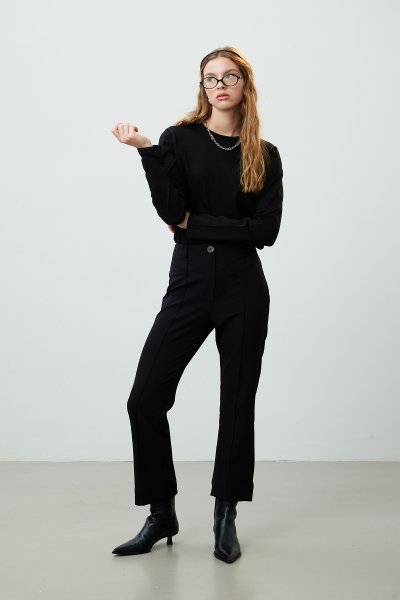 STRAIGHT CUT FABRIC PANTS BLACK 