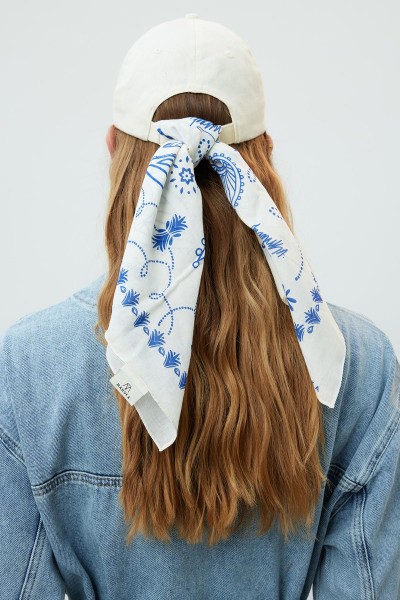 PATTERNED COTTON SCARF PAISLEY-BLUE 