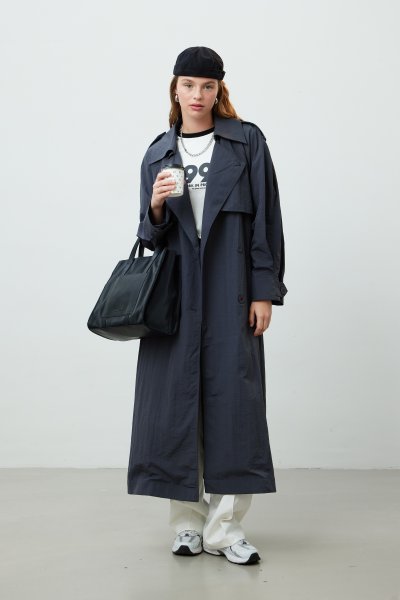 TECHNICAL FABRIC OVERSIZE TRENCH COAT ANTHRACITE 