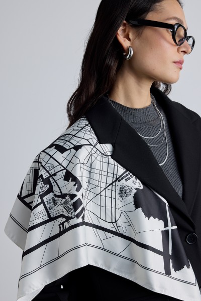 DESENLİ SATEN BOYUN FULARI CITY- EKRU 