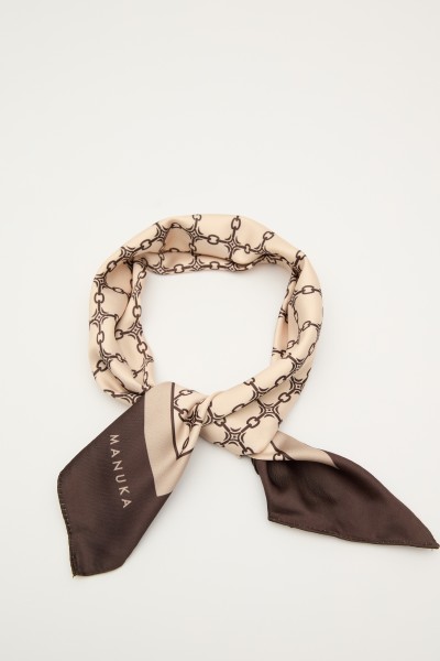PATTERNED SATIN NECK SCARF MONOGRAM-BROWN 