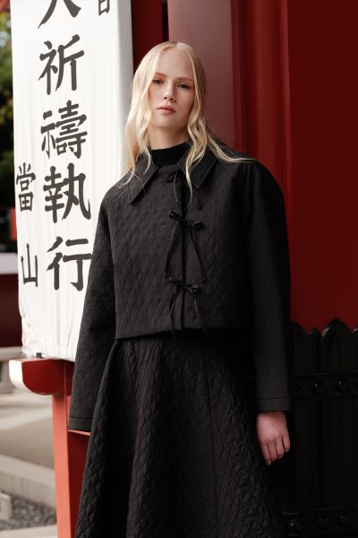 KAPİTONE BAĞLAMALI KISA CEKET SİYAH 