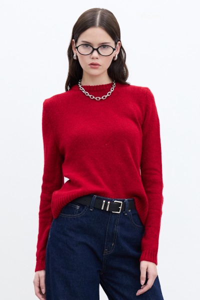 CREW NECK FIT KNIT SWEATER RED 