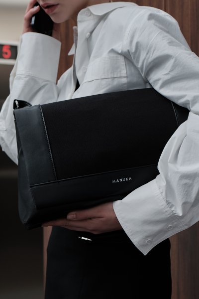 CANVAS LEATHER COVER BAG BLACK 