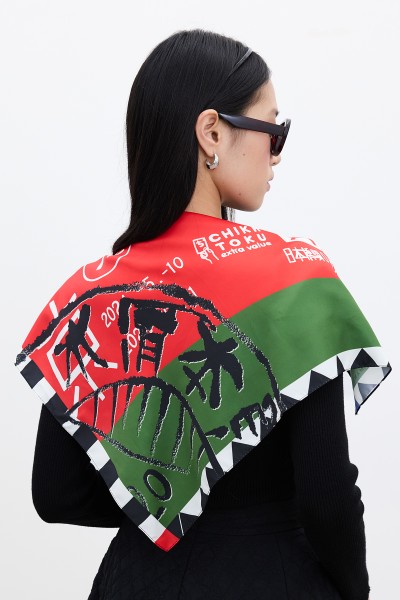 DESENLİ SATEN BOYUN FULARI SUBWAY-KIRMIZI 