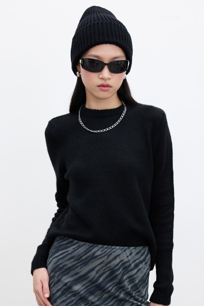 CREW NECK FIT KNIT SWEATER BLACK 