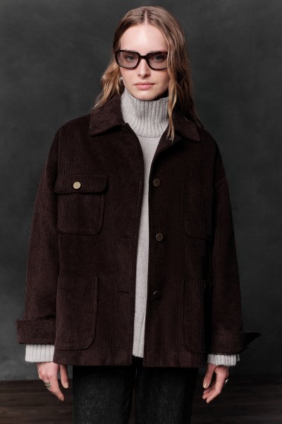 FİTİLLİ KADİFE OVERSIZE CEKET ACI KAHVE 