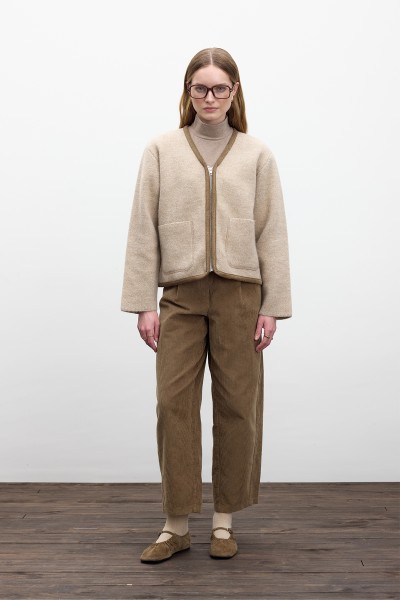 PLAIN KNIT ZIPPERED KNIT CARDIGAN BEIGE 